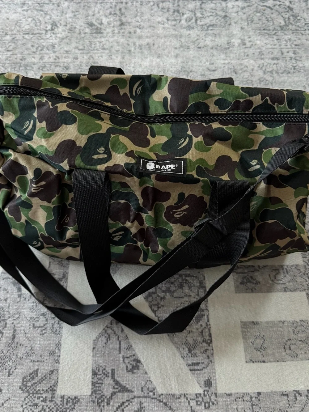 Bape Green Camo Duffel with Black Straps